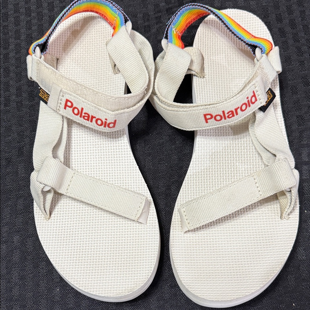 Teva Women’s Polaroid Cream Sandals with Rainbow Strap size 10m EUC